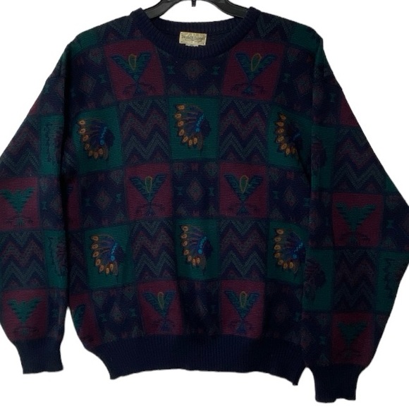 Tricots St Raphael Other - Tricots St Raphael vintage Indian Head Knit Wool Native American Sweater. L